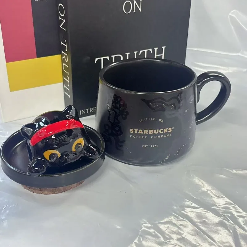 Taza de Café Starbucks Black Cat de 355 ml, Taza con Temática de Halloween con Tapa de Gato Adorable para la Oficina