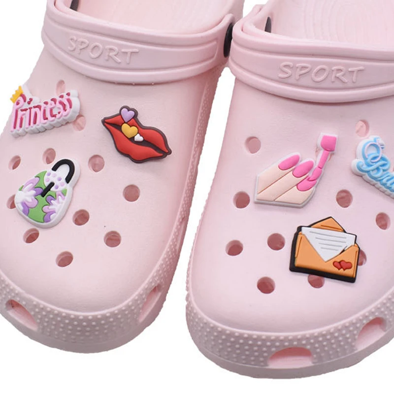 Оптовая продажа, 1 шт., аксессуары для обуви из ПВХ для Crocs Charms Pinsk, Свадебный значок, Женская застежка для сабо, детский браслет из искусственной джинсы