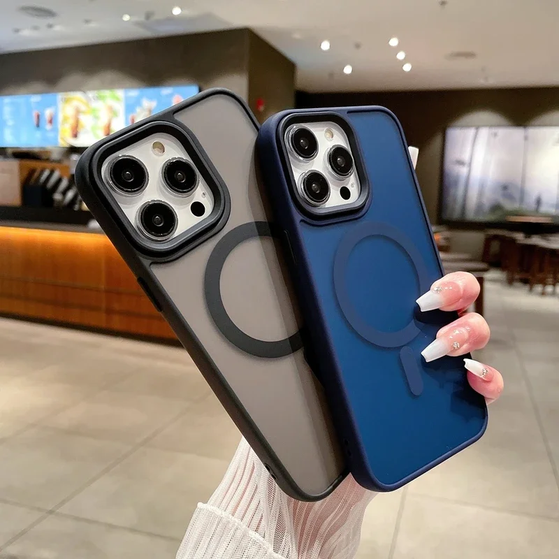 Luxury Transparent Magsafe Matte Phone Case For iPhone 16 15 14 13 12 11 Pro Max Plus Magnetic Shockproof Bumper Cover - náhled 4