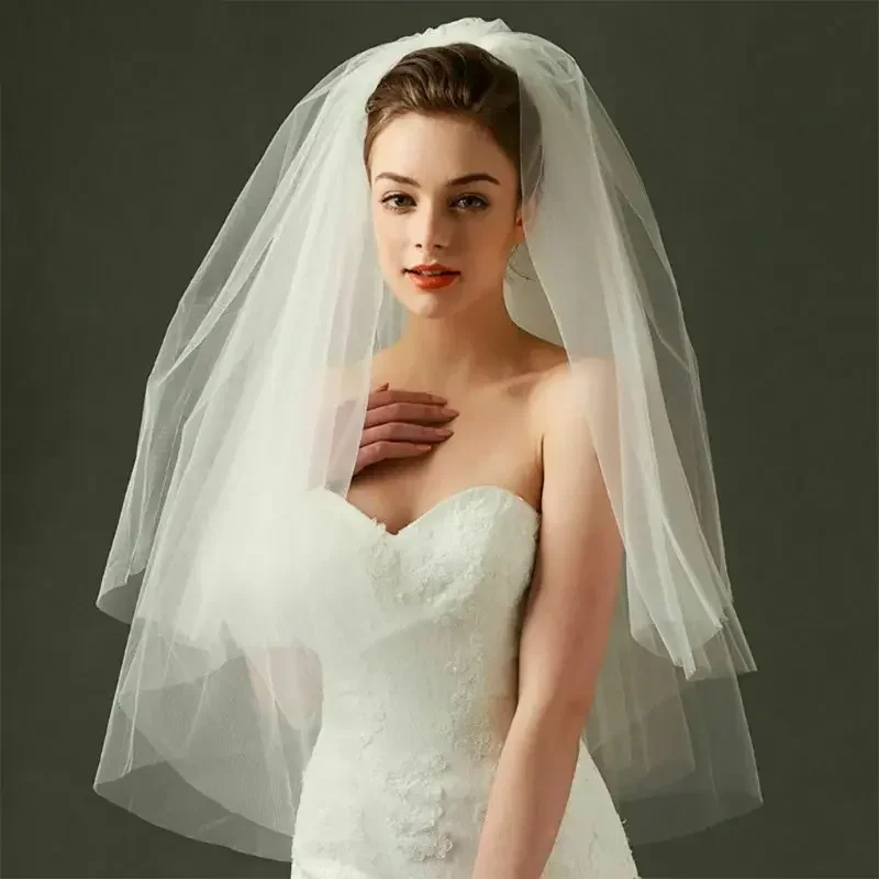 Tulle Wedding Dress Veils Fluffy White Mesh Multi Layers Bridal Hair Comb 2024