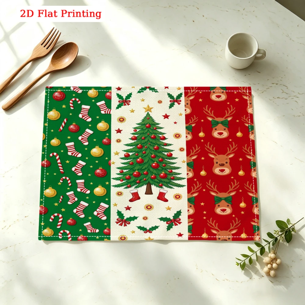 Christmas Tree Socks Reindeer Pattern Kitchen Placemat Coaster Linen Pad Dish Coffee Cup Table Mat 30x40cm Home Decor