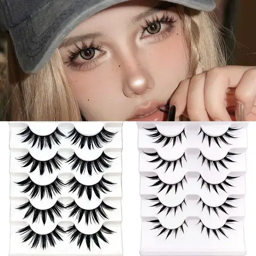 5 pares de pestañas postizas de estilo tailandés húmedo, maquillaje de pestañas de Anime para Cosplay, maquillaje de ojos de zorro, pestañas postizas gruesas de racimos de hadas