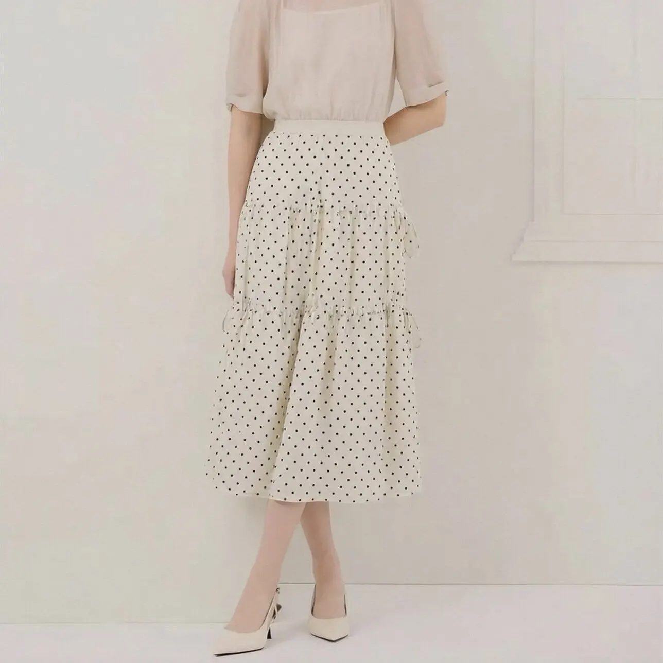 

Fashionable Polka Dot Knee-Length Cake Skirt by Awei Clothing Brand New Summer Collection Women's Midi Skirt High Waist Zippe...