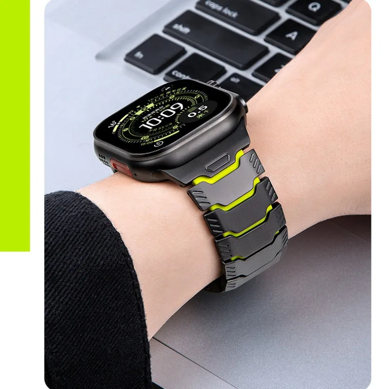 Titanium Rubber Strap for Apple Watch Ultra 3 49mm Series 11 10 46mm 45 44mm Watchband Luxury Magnetic Strap for Iwatch 9 8 6 SE