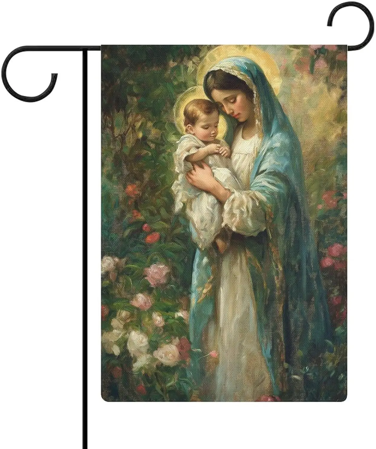Beautiful Mary in Flower Garden Garden Flag Religious Catholic House Yard Outside Flag Seasonal Holiday Burlap Garden Decora WZZ