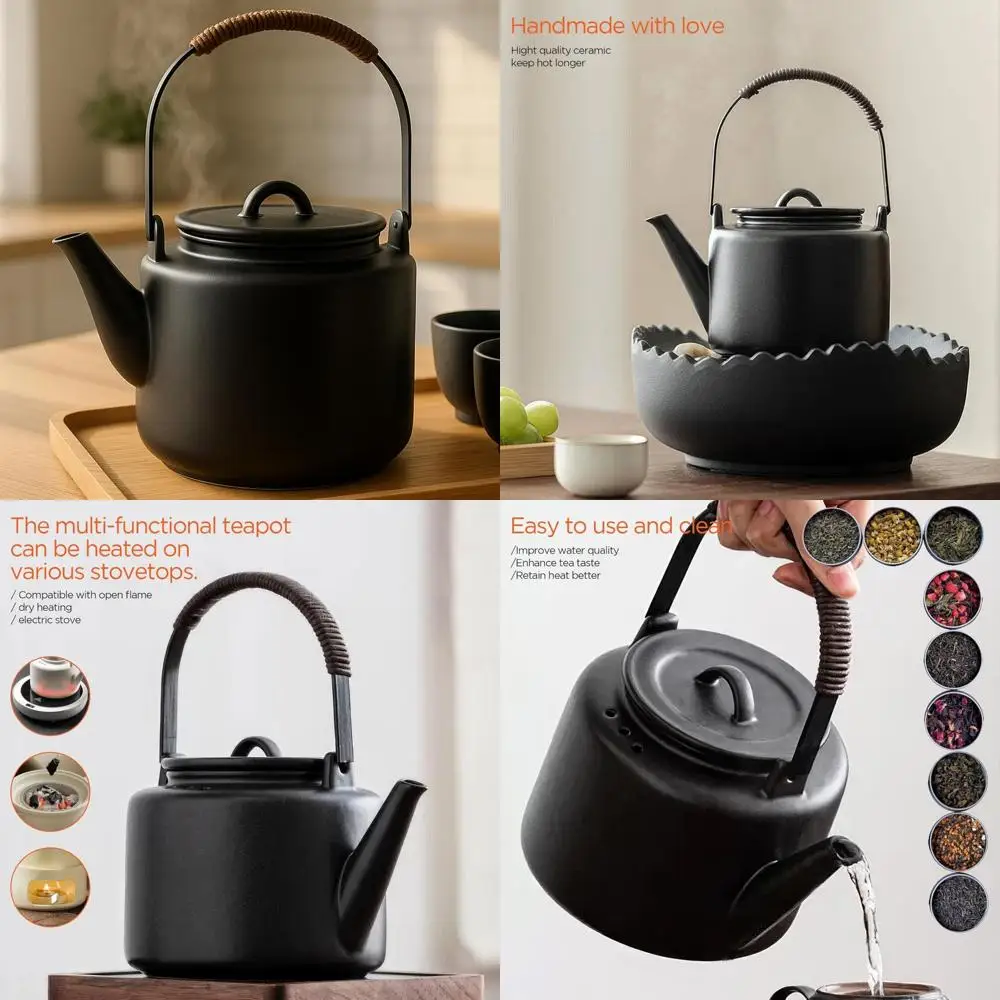 

Керамический чайник для кипячения воды — безопасная ручка холодного прикосновения на 27 унций — отделка с ручной глазурью — подходит для различных применений