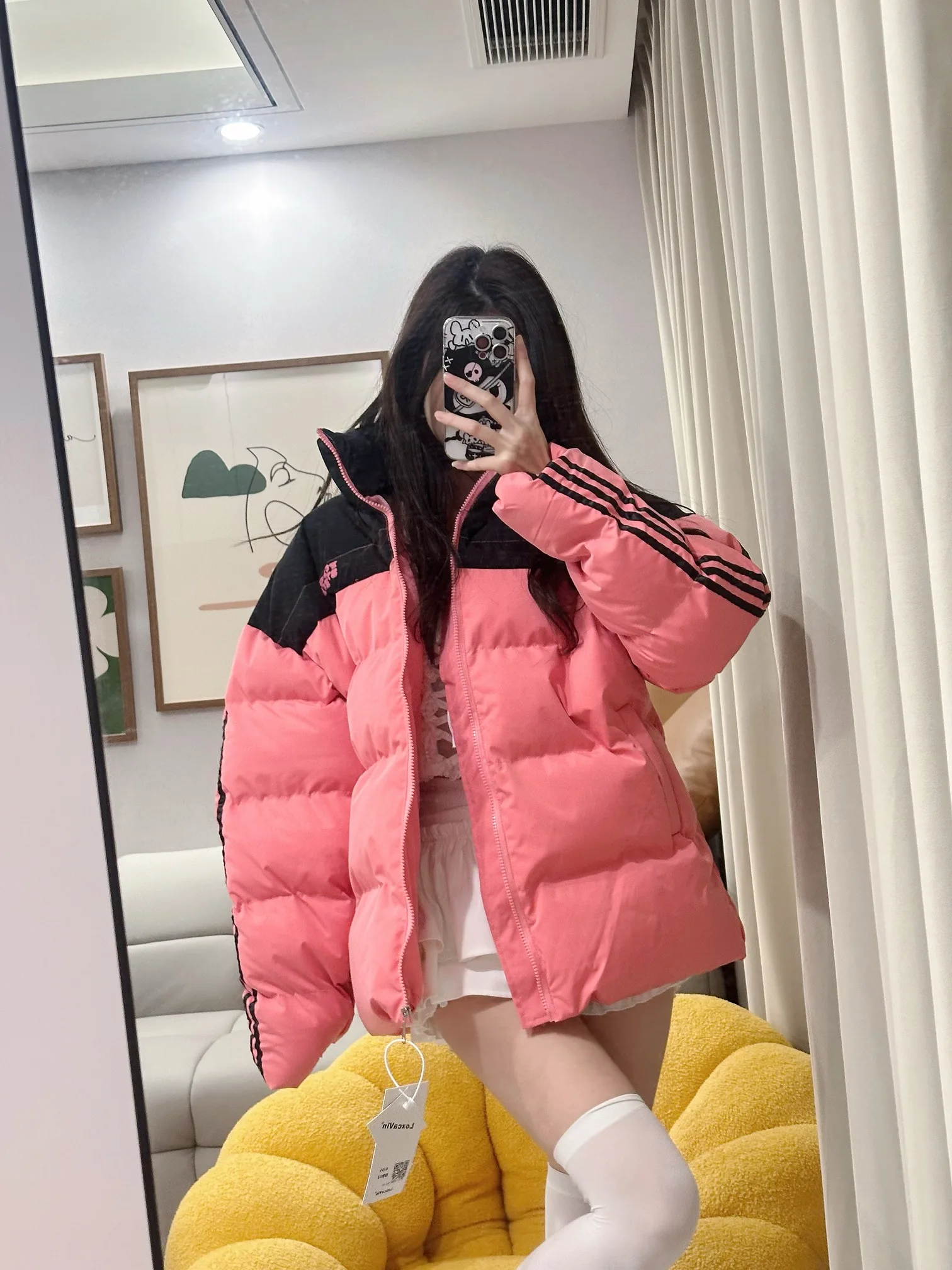 

Trendy Thiened Stand Collar down Cotton Jaet Street Sle Zipper Closure Long Sve Loose Fit Casual Couples Coat