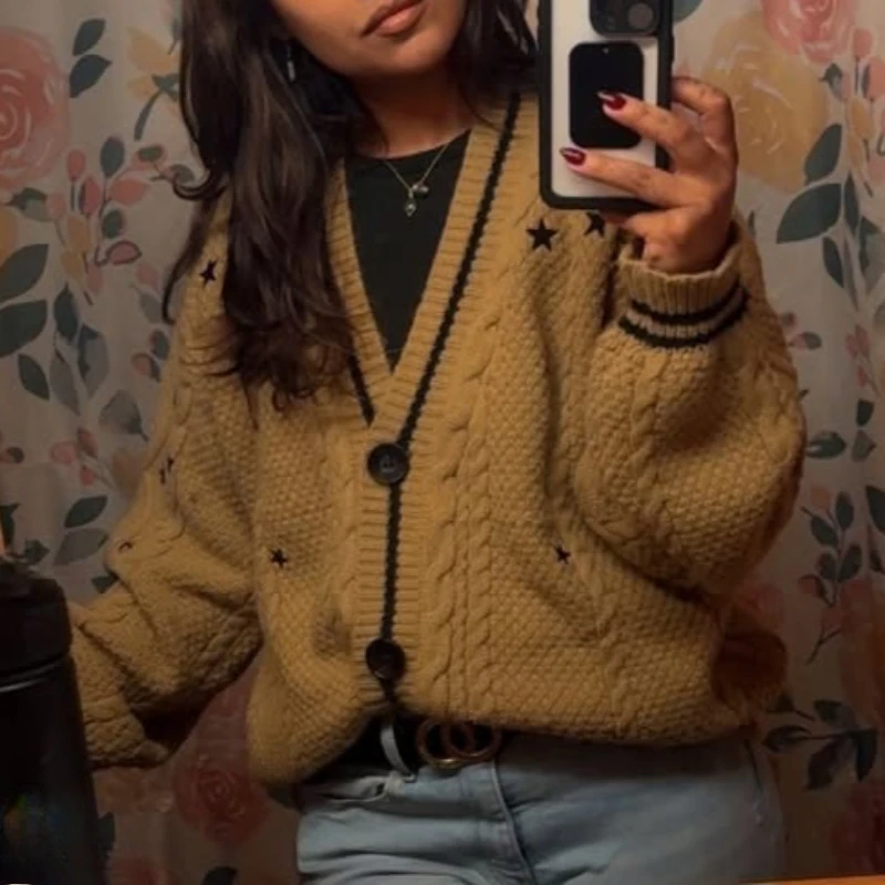 سترة TS Cardigans Fearless مع تطريز على شكل نجمة للنساء، سترة مريحة كبيرة الحجم للجنسين هدية عيد الحب تايلور