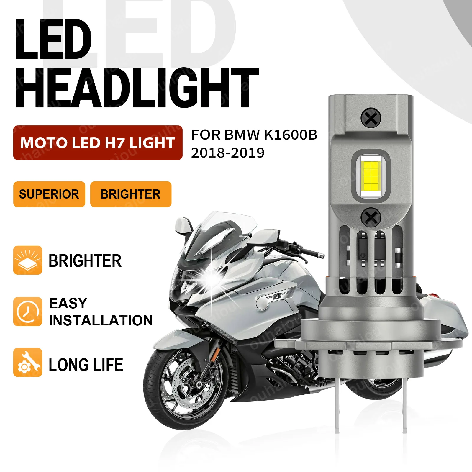 

White High Bright Headlight Motorcycle H7 Headlamp High Low Beam Motorbike Bulbs 15000LM Fanless For BMW K1600B 2018-2019