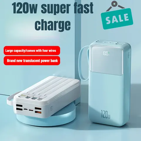 2025 New PD120W Super Fast Charging with Cable Power Bank Large Capacity 30,000 MAh Is Not Fake Mobile Power Supply