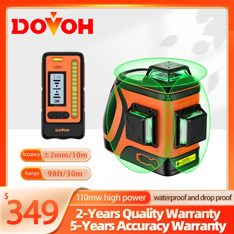 DOVOH Outdoor Laser Level with Receiver, 400ft High Power  360 Self Leveling with Detector for Sunlight Construction,H3-360G-Kit