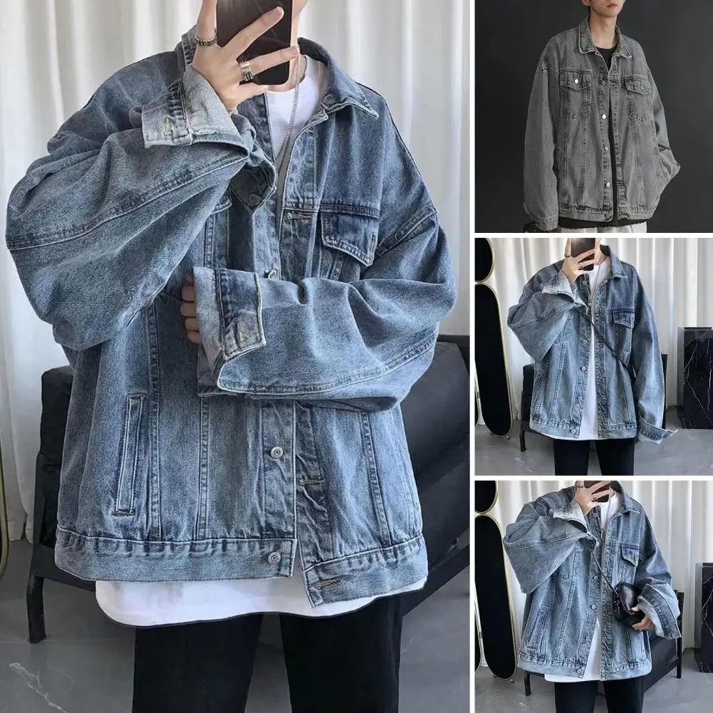 Men Denim Jacket Men Jacket Retro Hip Hop Style Denim Jacket with Multi Pockets Plus Size Men Coat for Casual Streetwear