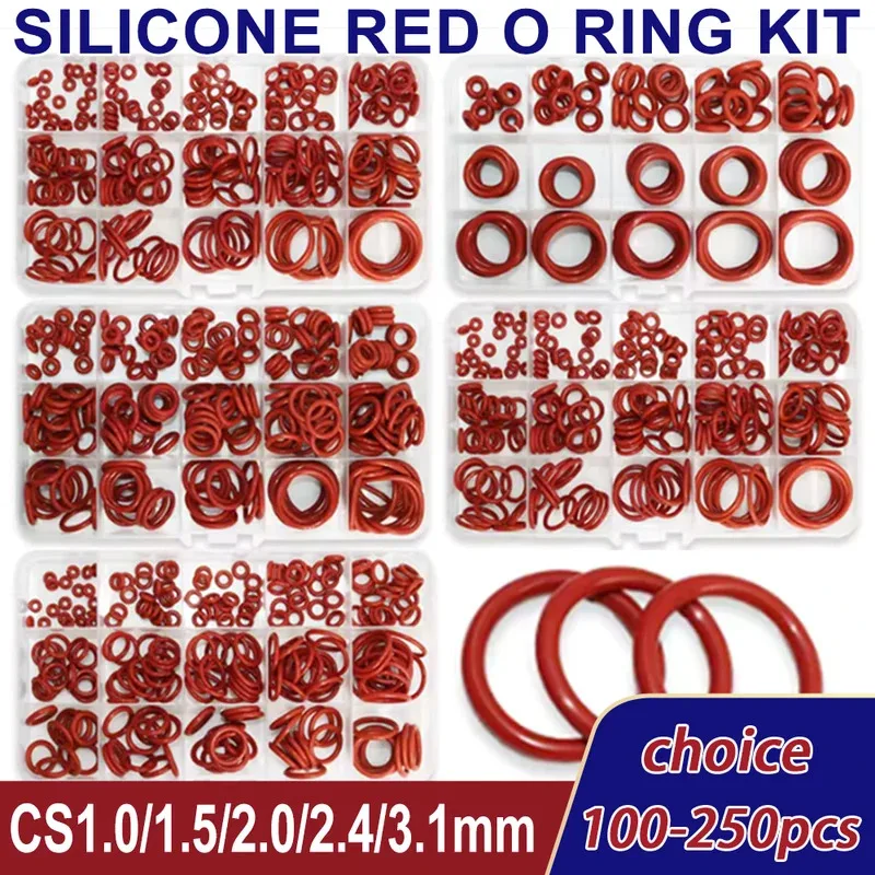 

O Ring Gaskets Seal Silicone Red O-ring Sealing Kit Oil Resistant O-rings Rubber Oring High Temperature VMQ Washer CS1.0mm-3.1mm