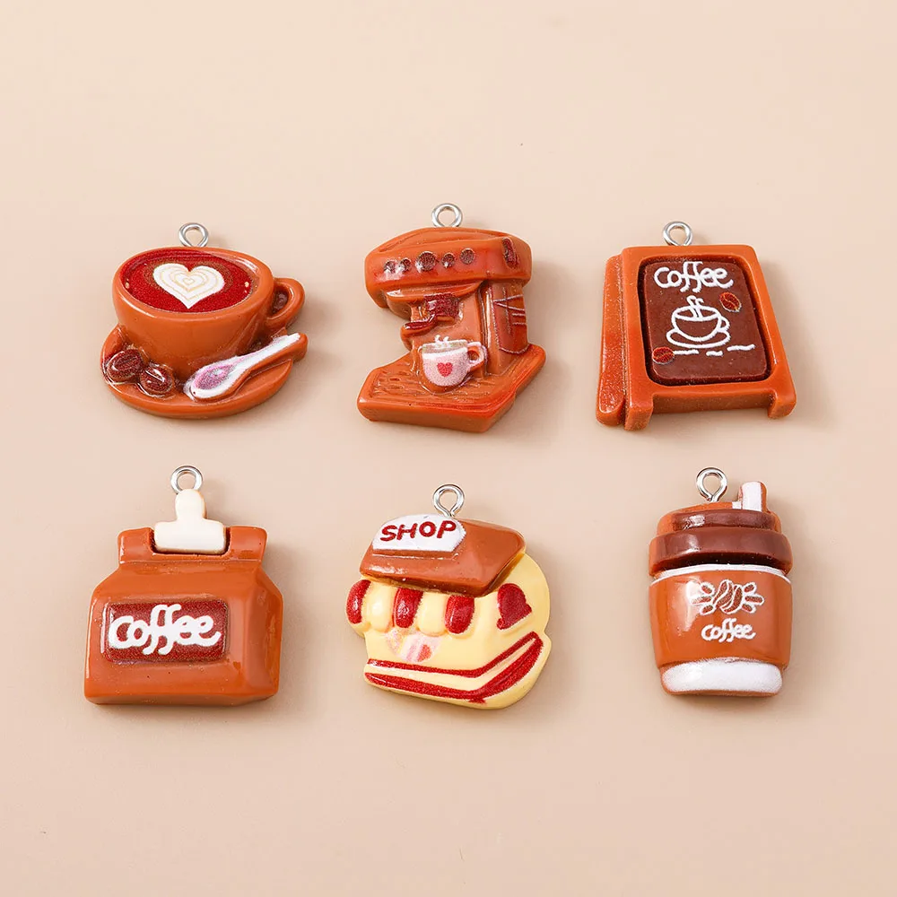 Leslie 10pcs Cute Resin Coffee Shop Coffee Machine Charms for Jewelry Making DIY Necklaces Earrings Keychain Pendants
