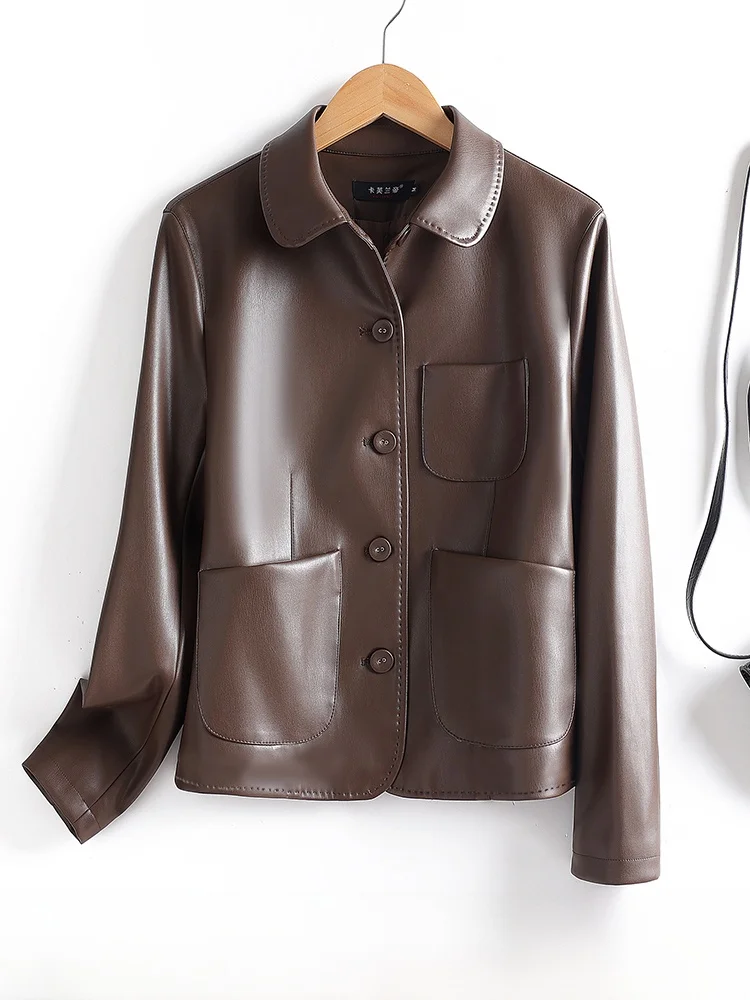 

Оригинальная куртка из овчины Ning с квадратным воротником, прямого кроя, короткий рукав, корейская версия, осенняя новинка