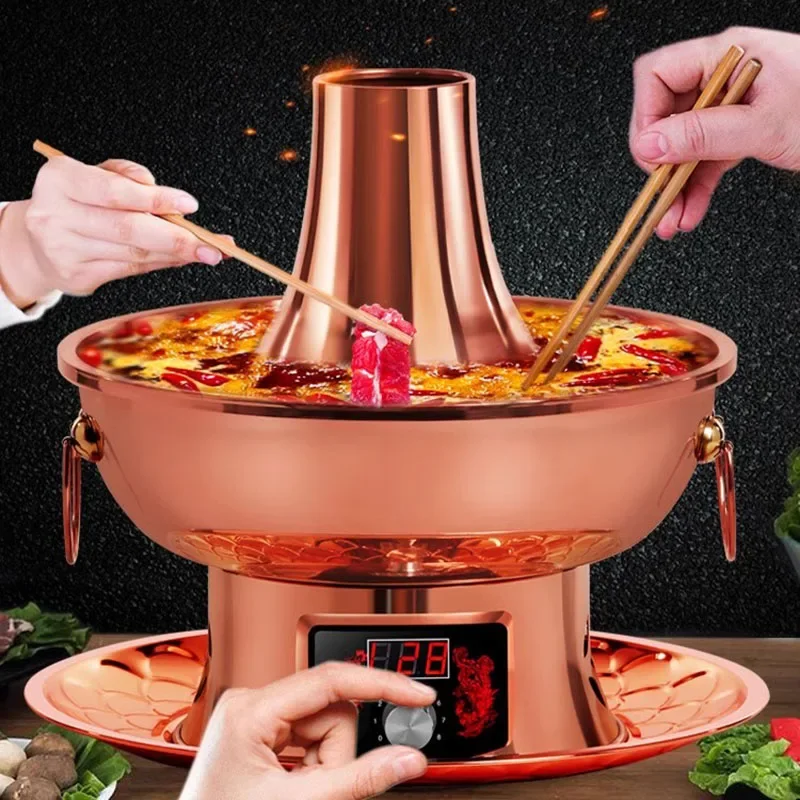 Electric Double Hot Pot Dish Food Dishes Vegetable Charcoal Noodle Chinese Hot Pot Functional Copper Fondue Chinoise Cookware