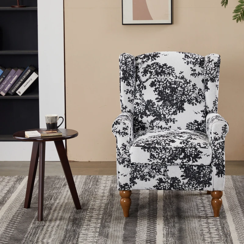 

Coffee Table Armchair Set Vintage Luxury Style High Back Reading Chair Antique White Gray Solid Wood Coffee Table Walnut Tone