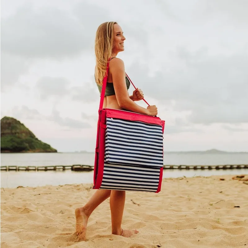 Beach comber tragbare Strand matte-weiche Strand liege-Rucksack Strandkorb & Tasche (himmelblau mit Multi-Streifen-Muster)