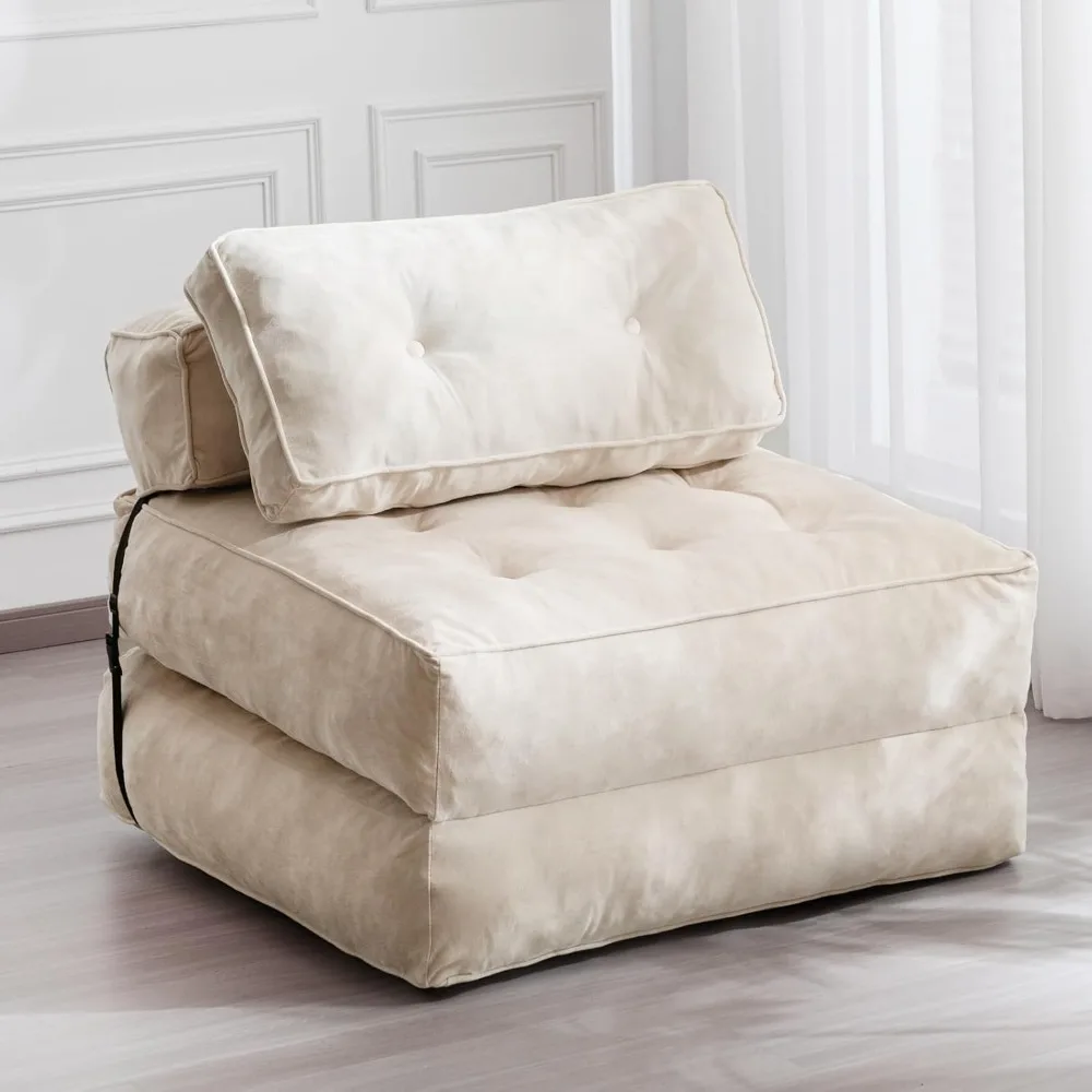 

Portable Folding Sofa Bed, Velvet Convertible Sleeper Chair with Pillows, Multifunctional Tufted Floor Sofa Lounge Chair
