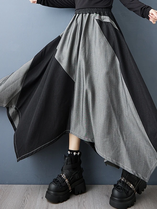 

Faionable Oversized f Skirt Denim Patchwork Asymmetric Slimming Women's Autumn New Sle Commute High Waist Jeans Skirt