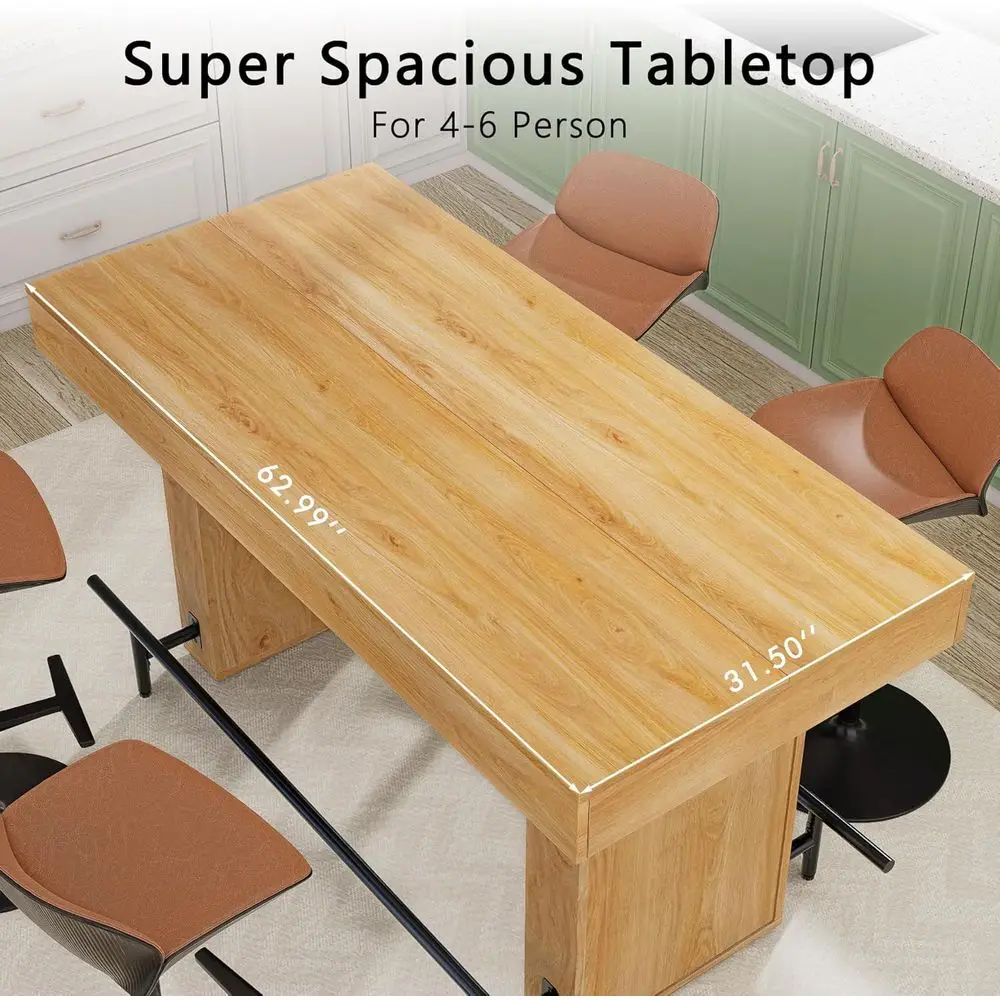 Farmhouse-Style 63 Rectangular Counter-Height Bar Table for 4-6, Suitable for Kitchen and Dining Area