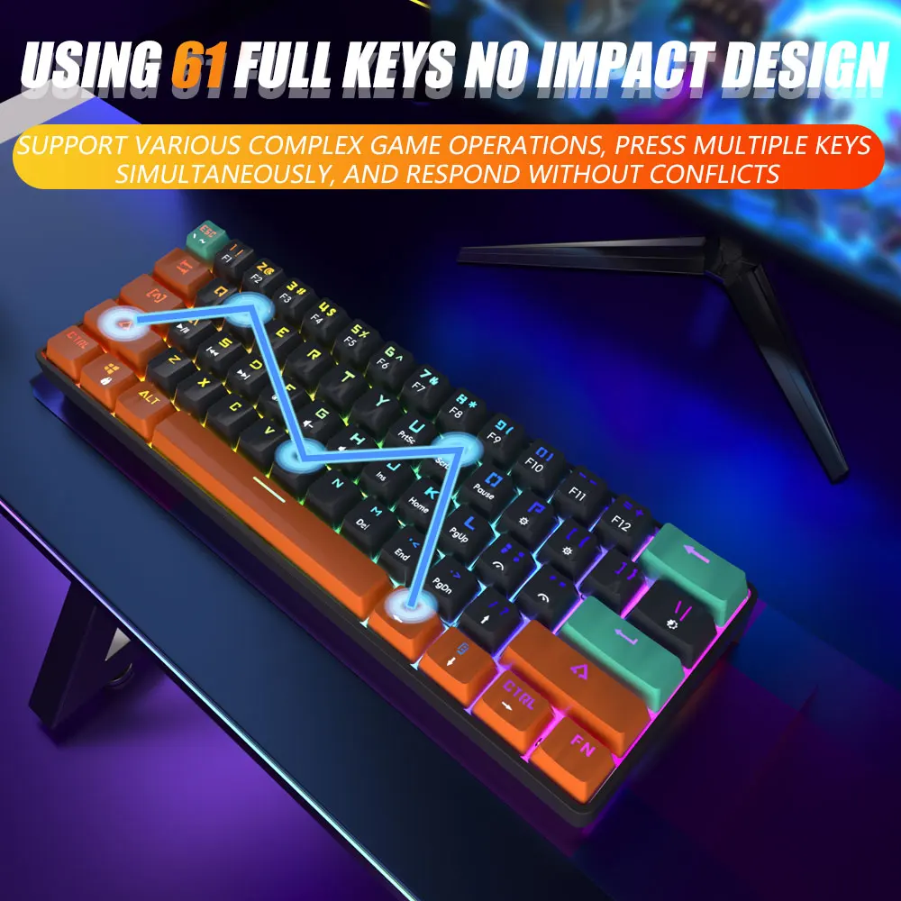MUCAI MKA610S USB gaming mechanical keyboard independent driver programmable red switch 61key wired detachable cable RGB lightin