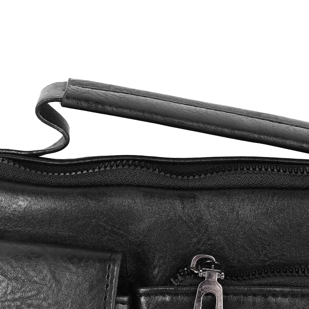 Durable PU Work Bag Black Tablet Compatible Men Briefcase Adjustable Shoulder Strap Tablet Shoulder Bag Office Work