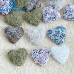 WFFNNKC 10Pcs Love Heart Fabric Covered Flat Back Ornaments Garment Sewing Buttons Craft Supplies DIY Phone Cases Decor Applique