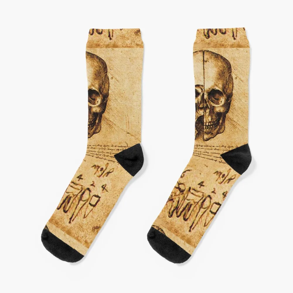 

SKULL AND TEETH ,DENTAL PARCHMENT LeonardoDa Vinci Socks heated aesthetic Soccer halloween Socks For Man Women's