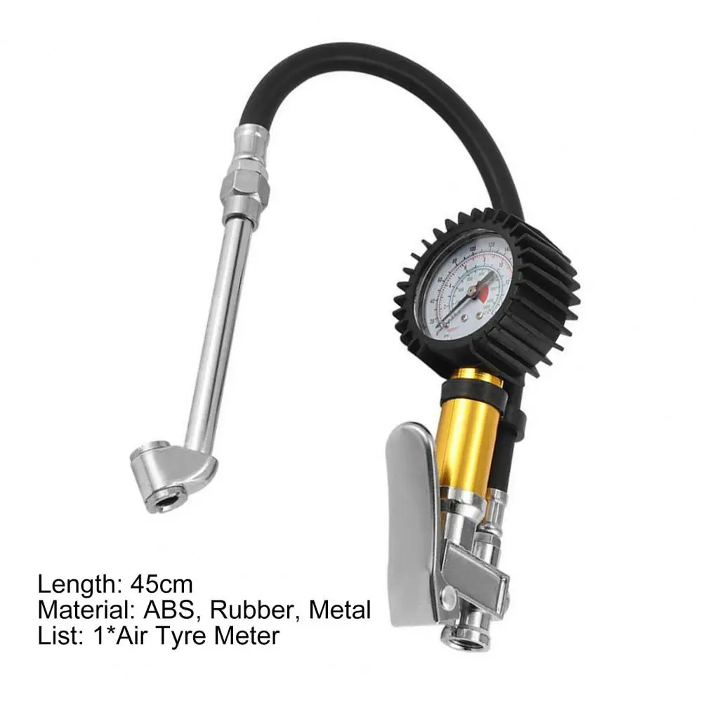 Wear-resistant Thickened Hose Dual Scale Tyre Pressure Gauge, 220PSI High Precision Stable Manual Air Meter for Car