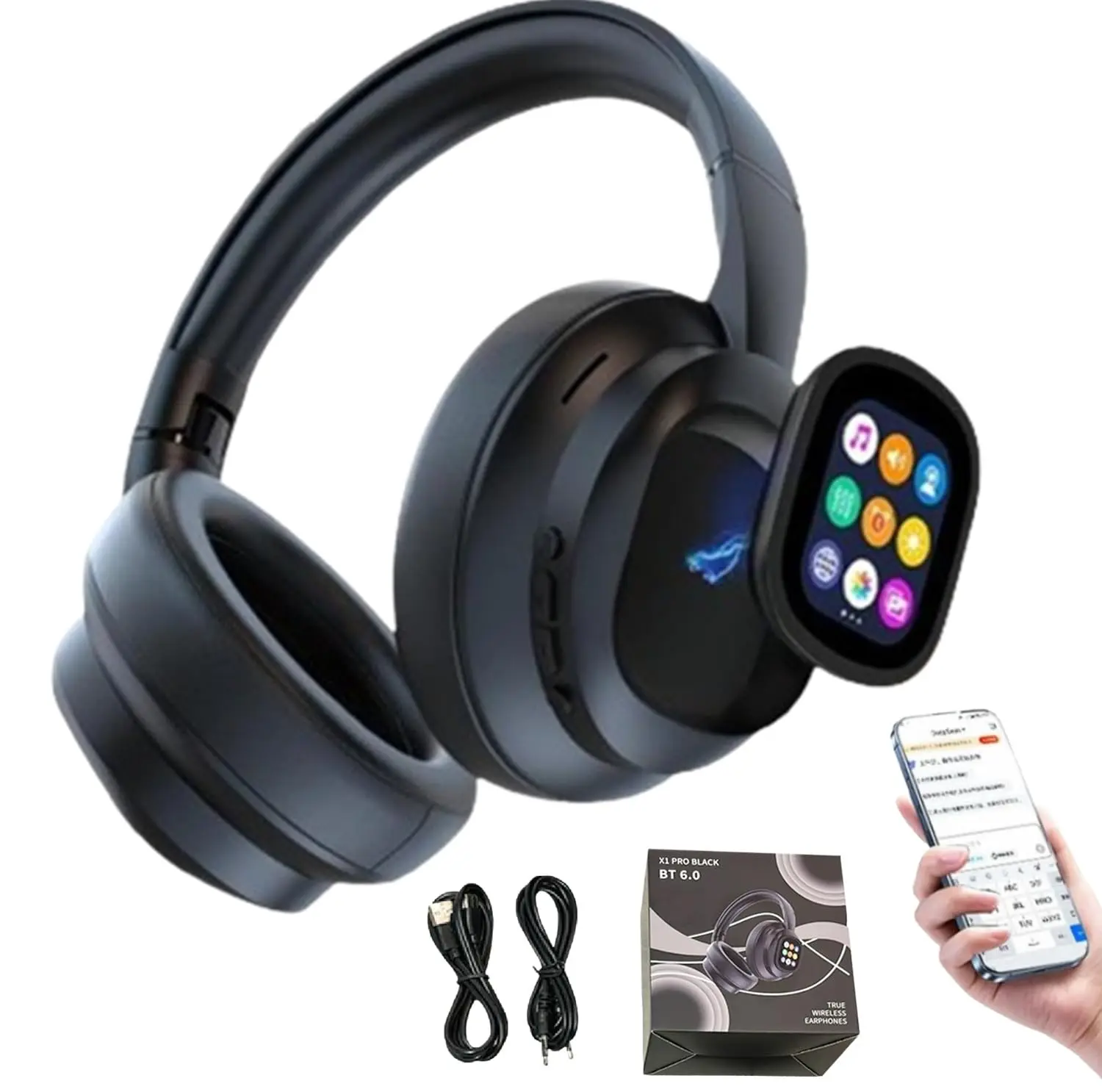 AI Translation Earphone with LCD Touch Screen Wireless Translation Headset Real Time 115 Language Translation,Photo,Illumination