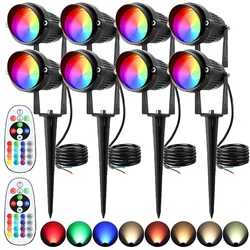 RGBW LED Landscape Lighting 10W Color Change Landscape Light with Remote 110V 220V IP65 Waterproof Outdoor Spotlights with Spike