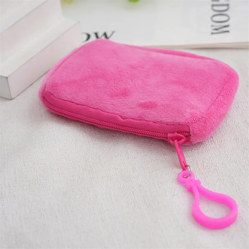 Cute Candy Color Plush Coin Purse Women Minimalist Square Change Pouch Wallet Headphone Bag Key Holder