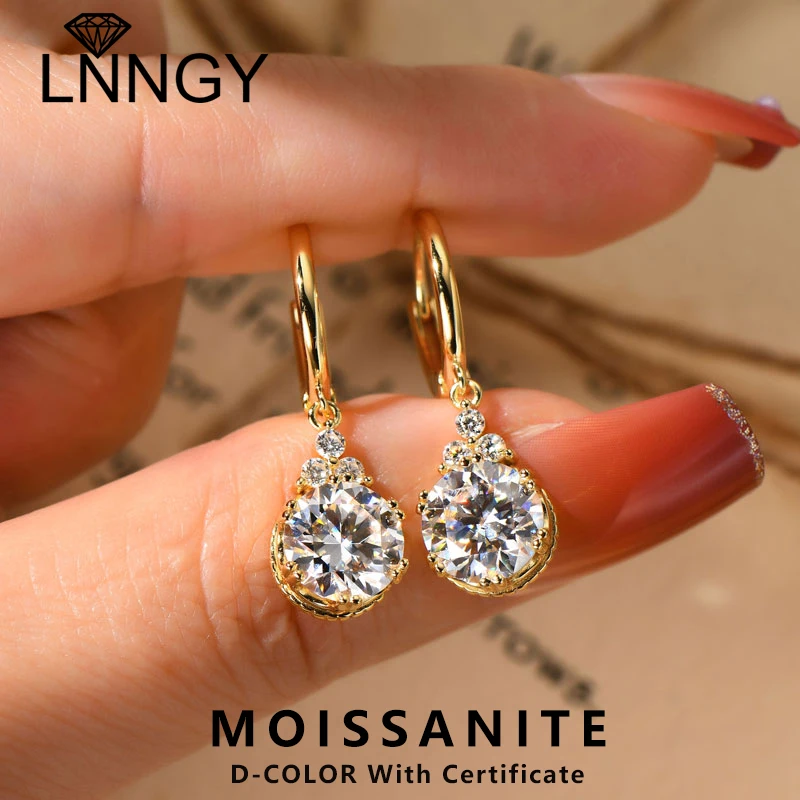 

Lnngy Brilliant 6.5mm-8mm Moissanite Dangle Earrings For Women 925 Sterling Silver Drop Earring Wedding Engagement Party Jewelry