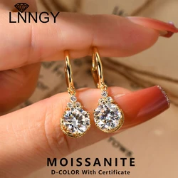 Lnngy Brilliant 6.5mm-8mm Moissanite Dangle Earrings For Women 925 Sterling Silver Drop Earring Wedding Engagement Party Jewelry