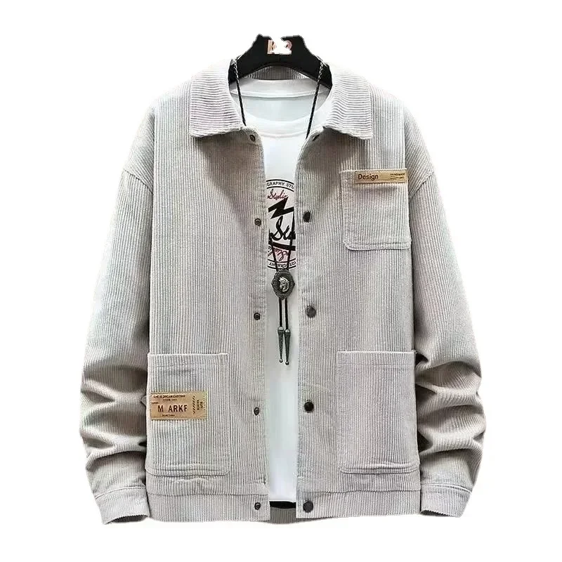 2025 Men's corduroy jacket Fashion casual multi pocket large shirt Japanese Harajuku shirt Winter baseball jacket Men's clothing