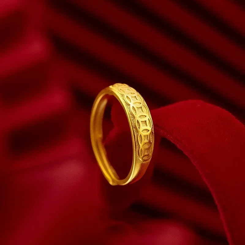 

9999 Real Gold 24K Japanese and Korean Fashion Money Small Ring Women's Open Coin Women's Ring Gold Ring