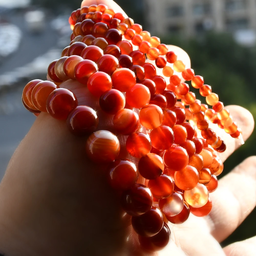 Red Sardonyx Carnelian Bracelets Classic Natural Stone Round Beads Elastic Hand String