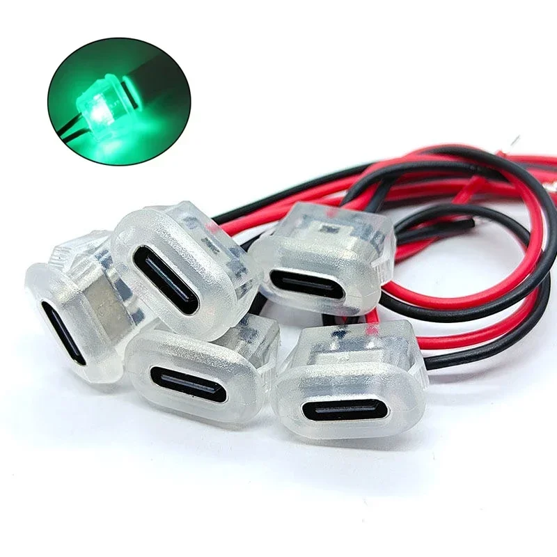 2Pin USB Type C 5A Input Type Charging Socket With LED Lights Plate Waterproof USB-C Power Port TYPE-C Female Connector
