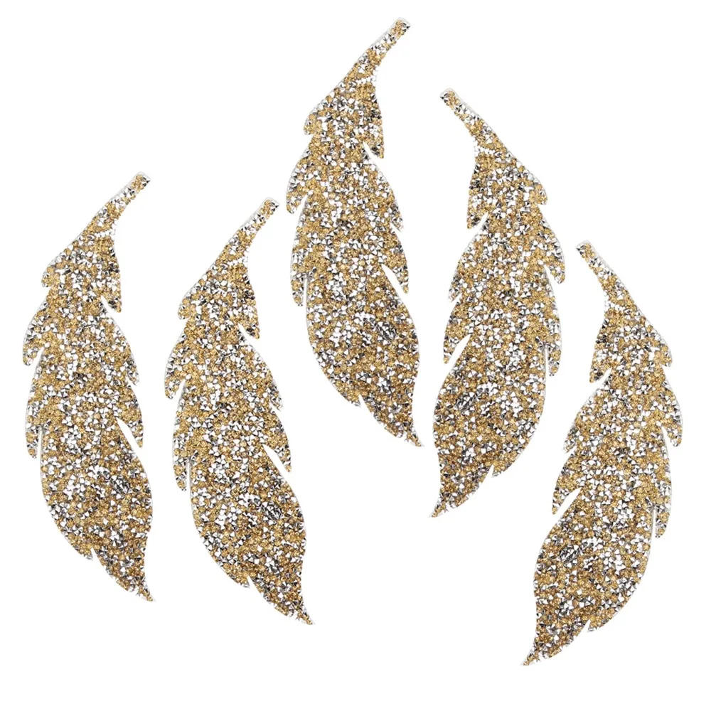 5pcs Crystal Yellow Rhinestone Patches Glitter Iron on Applique DIY Clothes Accessories Leaves Pattern Applique Clothing