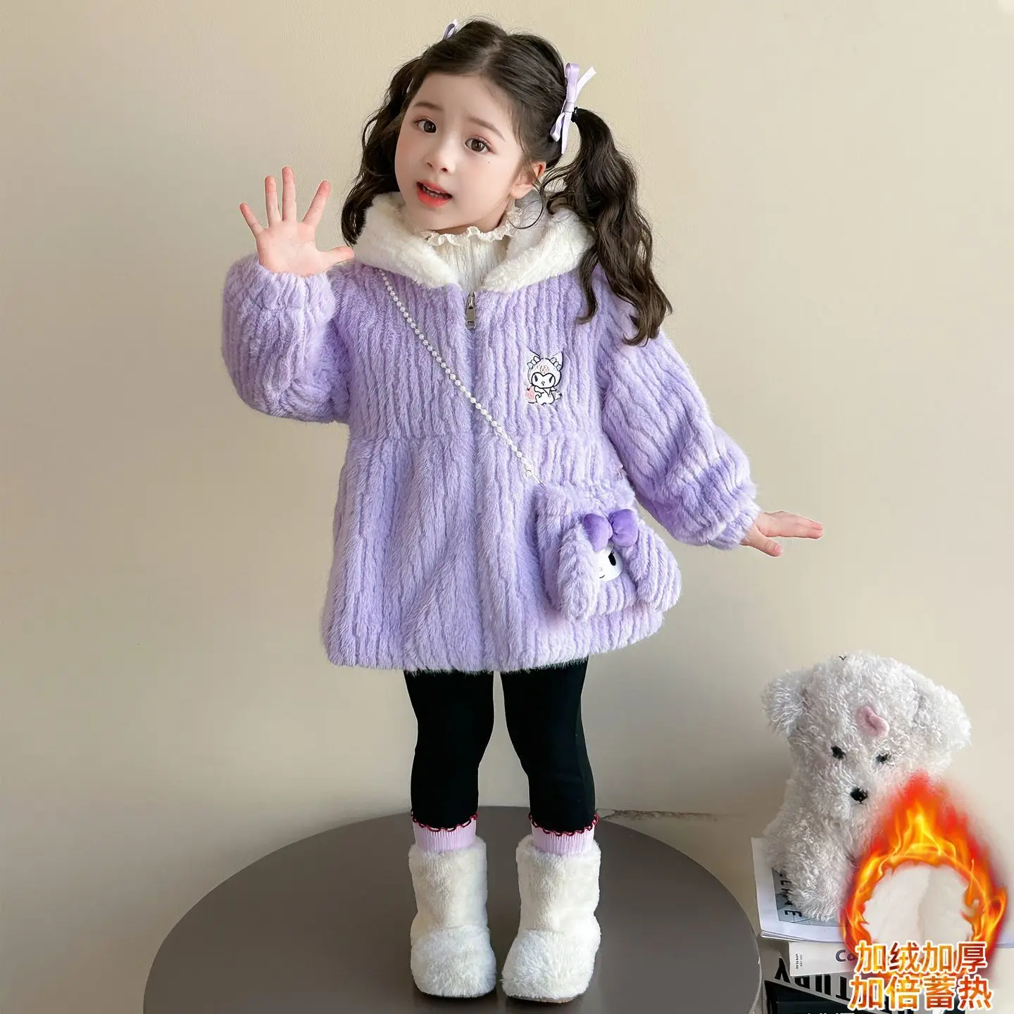 

Sanrio Melody аниме для девочек и детей Kuromi флисовая утолщенная куртка Kawaii студенческая зимняя теплая милая плюшевая куртка с длинными рукавами с героями мультфильмов