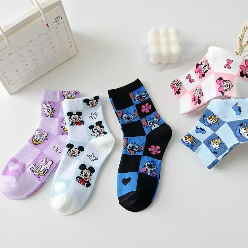 New Minnie Mickey Mouse Trendy Cool Cotton Socks Girl Kawaii Anime Pattern Middle Sock Boy Casual Sports Breathable Long Socks