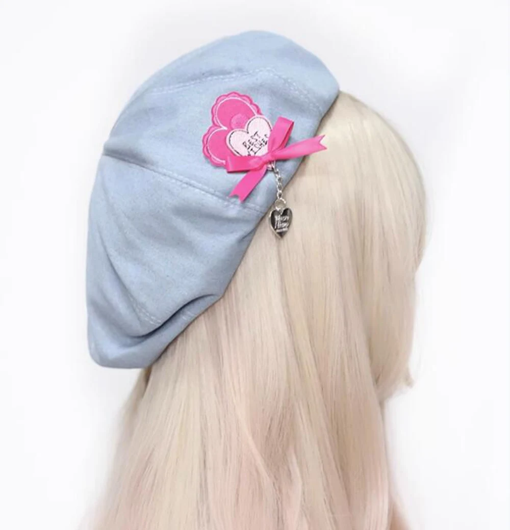 Cute Light Blue Beret for Girl Women 56-58cm Head Casual Daily Lolita Hats Cap