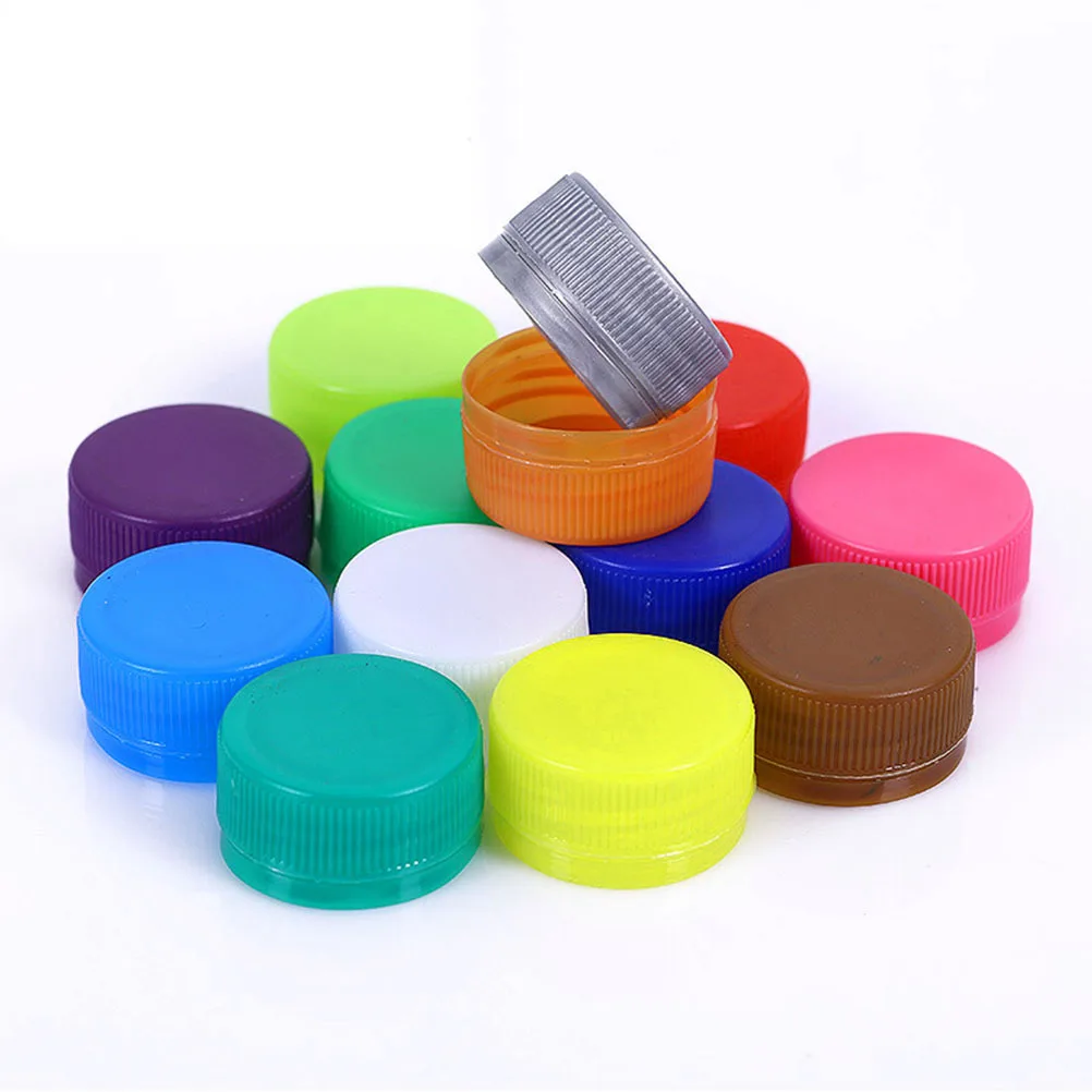 100Pcs Colorful Bottle Caps Plastic DIY Handcraft Material Assorted 14 Colors Art Projects for Imagination and Skill