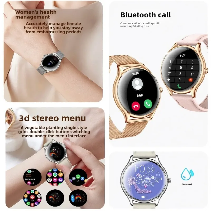 New 3D Stereo Menu Ultra-thin Smart Watch Women 1.43 Inch AMOLED HD Screen Bluetooth Calls Female Life Cycle Health Monitor