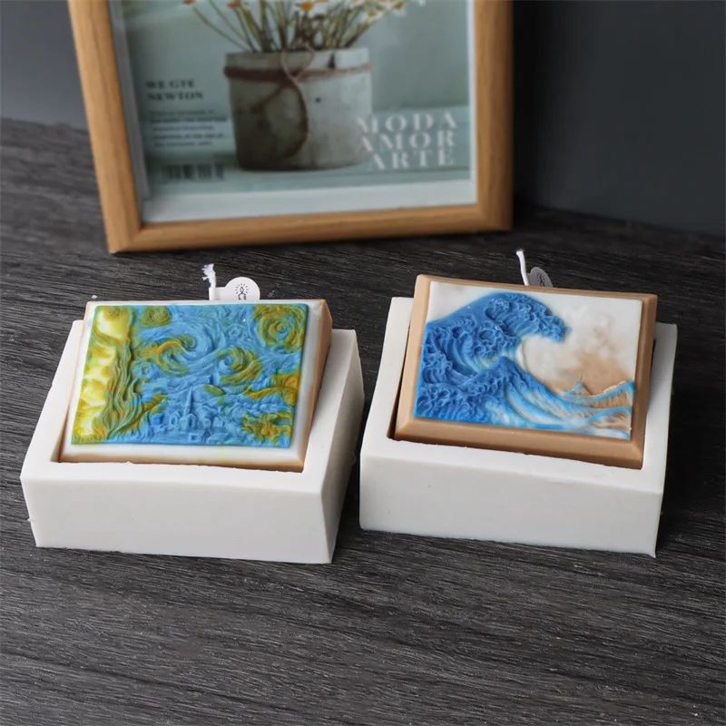 

2pcs INS Style Square Mold with Ocean Wave & Starry Sky for DIY Scented Soaps & Plaster Crafts