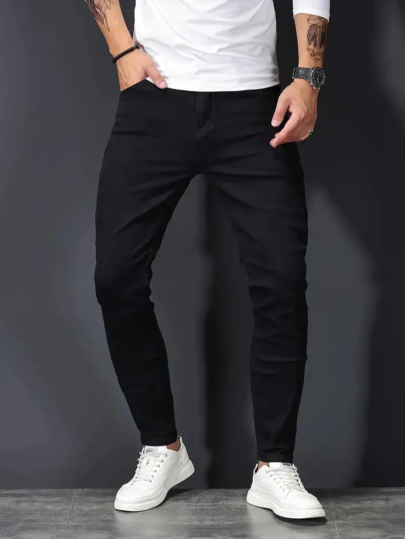 Mens Pants Pure Color Stretch Jeans Street Casual Slim Fit Trousers Male Vintage Wash Plus Size Skinny Jeans for Men