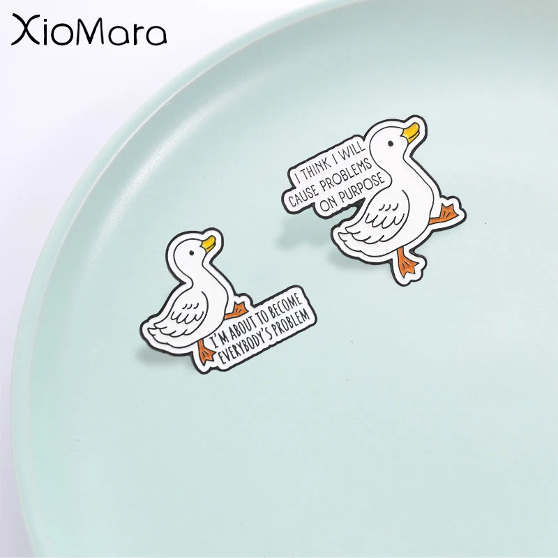 Cartoon Mischievous White Duck Badge,Funny Text Slogan Duck Enamel Pin, Fashion Backpack Clothes Accessory, Gift For Duck Lovers