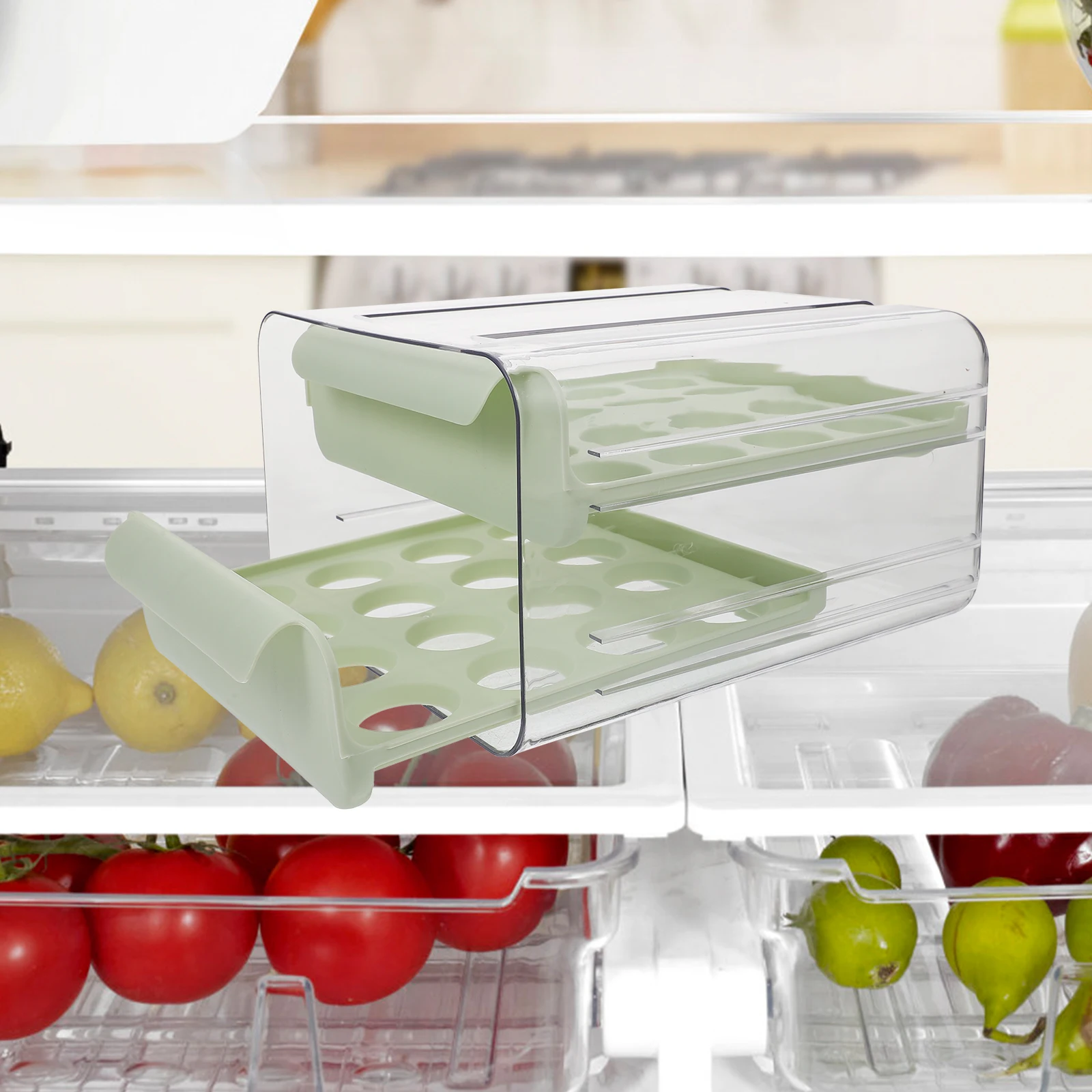 

Drawer Box 2 Layer Light Green Fridge Egg Holder Storage Container Compact Design Easy Clean Reusable Kitchen Organizer Egg Rack