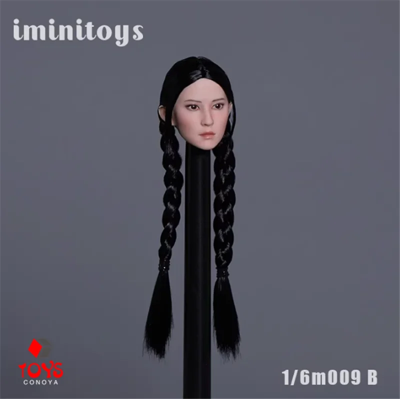 IminiToys M008 M009 1/6 1/12 Asian Female Head Sculpt White Skin Head Carving Model Fit 12'' 6